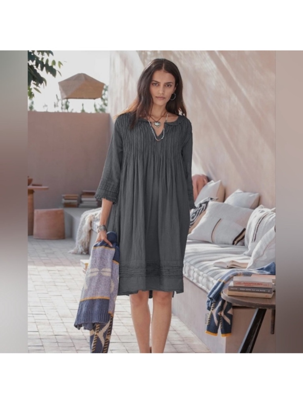 NWT's Sundance Fabienne M Cotton Crinkle Dress Pockets JP Mattie Gray JP Mattie